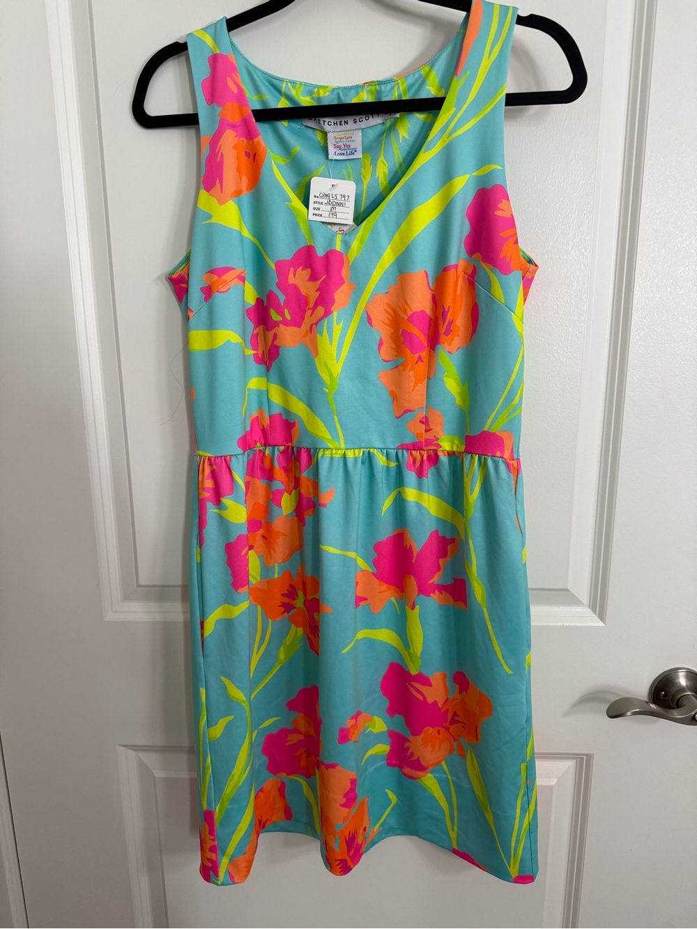 Gretchen Scott Bright Floral Dress in Turquoise & Neon Florals - Picture 2 of 3